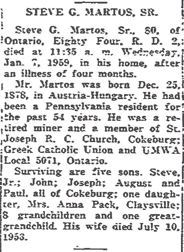 Steve G. Martos Sr. obit